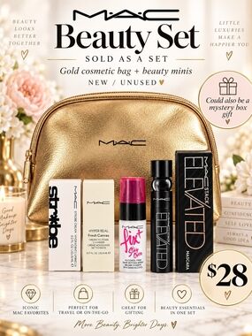 MAC Cosmetics Gold Cosmetic Bag with Makeup Minis